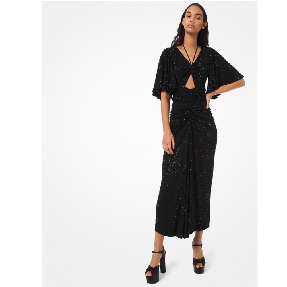 Michael Kors Collection dress 14 Crystal Embroidered Stretch Ruched Cutout - Picture 2 of 12